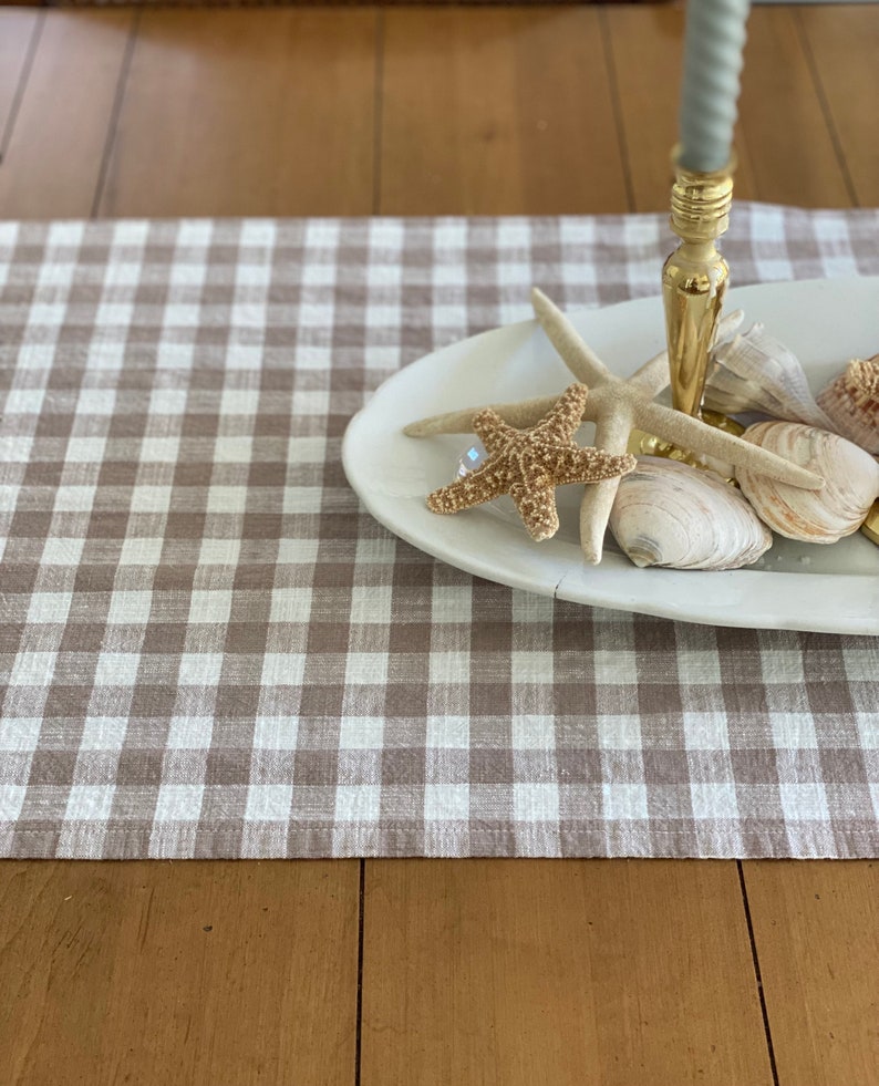 Neutral Gingham Table Runner, Taupe and White Check Runner, Gingham Check Table Runner, Christmas Runner, Scandi Christmas, Hostess Gift image 1