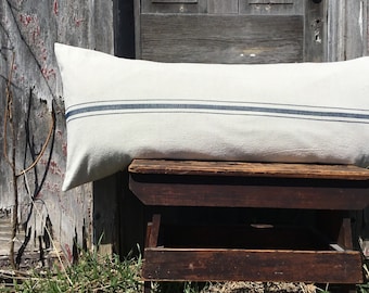Modern Farmhouse Body Pillow Cover, 20x54, 20x52, Grain Sack Style Hand Painted Stripe, Casual Boho Coastal Decor, Extra Large Pillow Case