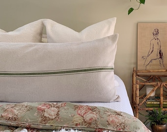 Modern Farmhouse Body Pillow Cover, 20x54, 20x52, Grain Sack Style Hand Painted Stripe, Casual Boho Coastal Decor, Extra Large Pillow Case