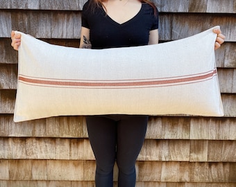 Fall Farmhouse Pillow Cover, Long Lumbar Pillow Cover, Terracotta, Clay, Cinnamon Stripe Pillow, Modern Farmhouse Pillow