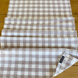 Neutral Gingham Table Runner, Taupe and White Check Runner, Gingham Check Table Runner, Christmas Runner, Scandi Christmas, Hostess Gift image 3