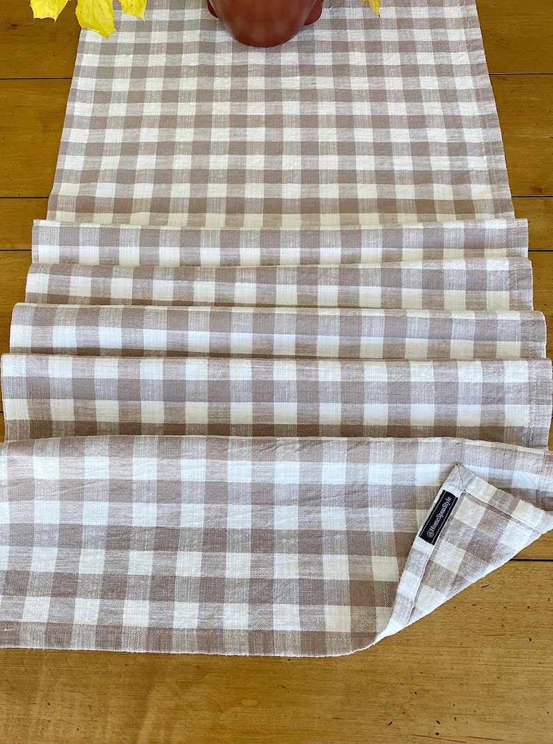 Neutral Gingham Table Runner, Taupe and White Check Runner, Gingham Check Table Runner, Christmas Runner, Scandi Christmas, Hostess Gift image 3