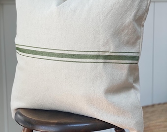 Green Stripe Pillow Cover, Fern Green Pillow Cover, Grain sack style pillow cover, linen style pillow cover