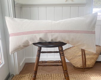 Summer Farmhouse Pillow Cover, Modern Farmhouse, Coastal Pillow Cover, Striped Long Lumbar, Linen Style Cover, Grain Sack Style Cover