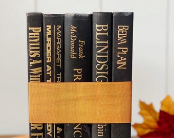 Black and Gold Books, Vintage Black Hardcover Books, Classic Black Books,  Fall Mantle Styling, Gothic Bookshelf Styling, Mystery Books