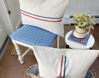 NEW! Americana Pillow Cover, Red White Blue Stripes, Coastal Farmhouse Decor, Summer Pillow Cover, Grain Sack Style, Stripe Pillow Cover