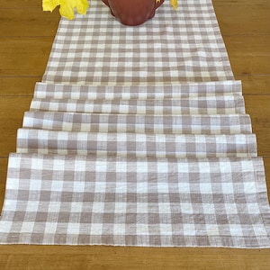 Neutral Gingham Table Runner, Taupe and White Check Runner, Gingham Check Table Runner, Christmas Runner, Scandi Christmas, Hostess Gift image 2