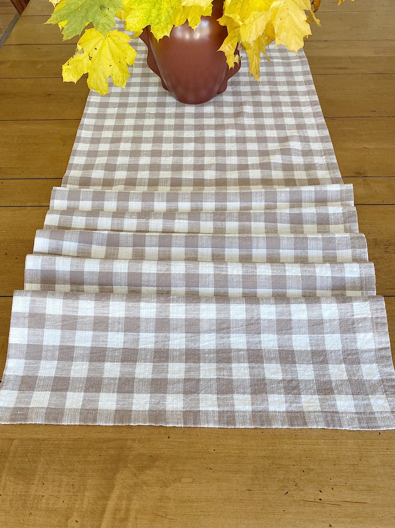 Neutral Gingham Table Runner, Taupe and White Check Runner, Gingham Check Table Runner, Christmas Runner, Scandi Christmas, Hostess Gift image 2