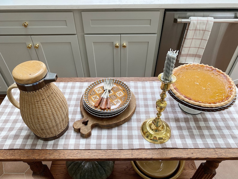 Neutral Gingham Table Runner, Taupe and White Check Runner, Gingham Check Table Runner, Christmas Runner, Scandi Christmas, Hostess Gift image 6