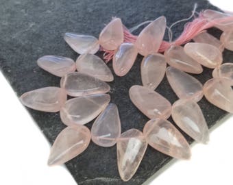 Smooth Rose Quartz Briolette Strand, FULL LENGTH 12", January Birthstone, Organic Looking Smooth Polished Leaf Shape Gemstone