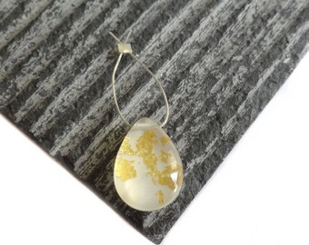 Doublet Mother Of Pearl Quartz And 24k Gold Flakes Briolette, 12 - 13mm approx, Smooth Gemstone , Flakes On One Side Only, DRILLED BRIOLETTE