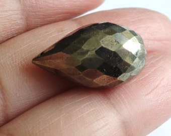 Faceted Pyrite Briolette, 19 - 19.80 mm approx, Faceted Teardrop Pyrite Briolette, Fools Gold, Focal Pyrite Drop. Pyrite Gemstone Bead