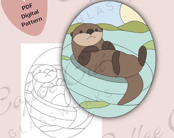 Patrón de vidriera de nutria – Descarga digital / Licencia para aficionados y uso comercial, PDF SVG PNG