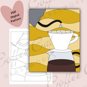 Drip Coffee, Pour Over Stained Glass Pattern — Digital Download || Printable Stained Glass Pattern, Hobby & Commercial License, PDF SVG