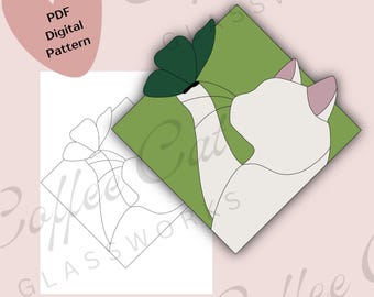 Cat and Butterfly Stained Glass Pattern: Digital Download (PDF, SVG, PNG) - Commercial + Hobby License