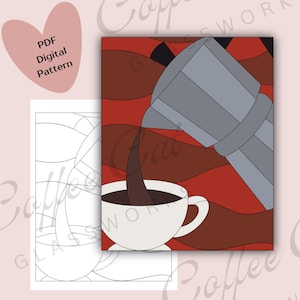 Moka Pot Stained Glass Pattern: Espresso Maker Design (PDF, SVG, PNG Digital Download)