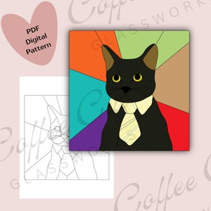 Business Cat Meme Stained Glass Pattern: Digital Download (PDF, SVG, PNG) - Commercial + Hobby License