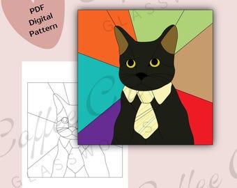 Business Cat Meme Stained Glass Pattern: Digital Download (PDF, SVG, PNG) - Commercial + Hobby License