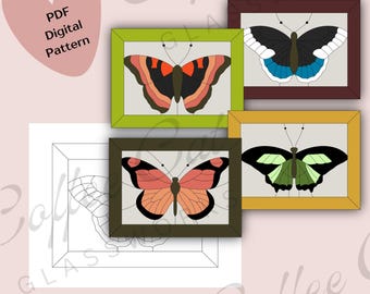 Butterfly Stained Glass Pattern Set: Printable PDF, SVG, PNG (Digital Download, Commercial + Hobby License)