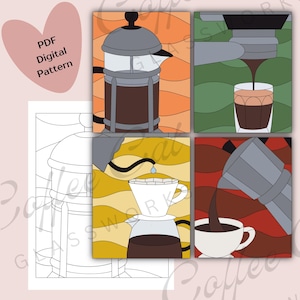 Coffee & Espresso Stained Glass Pattern Set — Digital Download || Printable Stained Glass Pattern Hobby and Commercial License PDF SVG