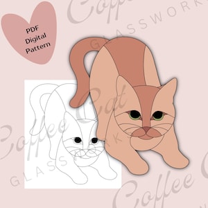 Cat Stained Glass Pattern: Ready to Pounce Design (PDF, SVG, PNG Digital Download)