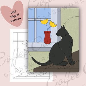 Cat in Window Stained Glass Pattern: PDF, SVG, PNG (Digital Download) - Hobby + Commercial License