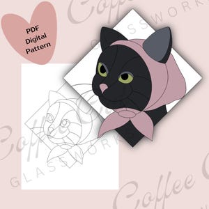 Babushka Cat Stained Glass Pattern: Digital Download (PDF, SVG, PNG) - Commercial + Hobby License