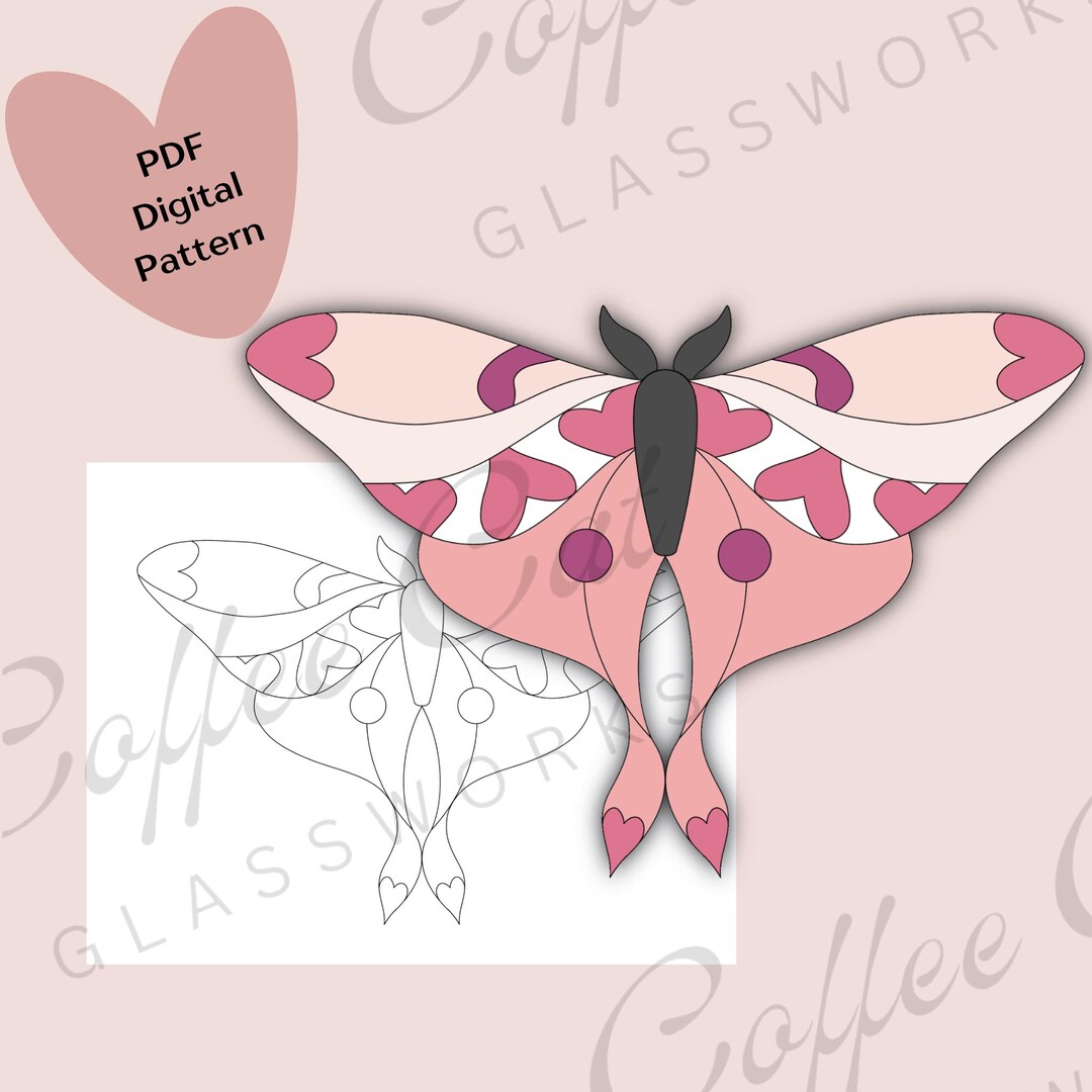 Heart Valentine Moth Stained Glass Pattern: Digital Download (PDF, SVG ...