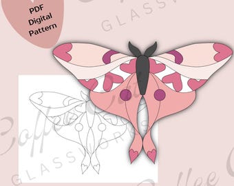 Heart Valentine Moth Stained Glass Pattern: Digital Download (PDF, SVG, PNG) - Commercial + Hobby License