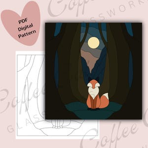 Fox in Forest Stained Glass Pattern: Digital Download (PDF, SVG, PNG) - Commercial + Hobby License