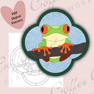 Patrón de vitral de rana arbórea: Diseño de selva tropical (Descarga digital PDF, SVG y PNG)