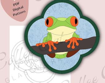 Tree Frog Stained Glass Pattern: Rainforest Design (PDF SVG PNG Digital Download)