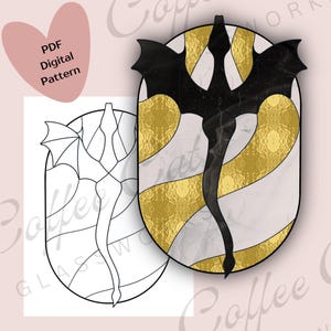 Dragon Wyvern Fantasy Stained Glass Pattern — Digital Download || Printable Stained Glass Pattern, Hobby & Commercial License, PDF SVG
