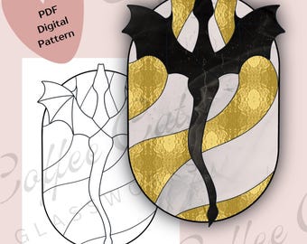 Dragon Wyvern Stained Glass Pattern: Fantasy Art (PDF SVG PNG Digital Download)