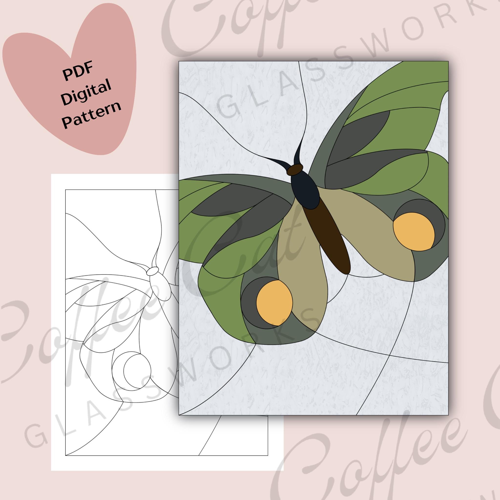 Butterfly Stained Glass Pattern: Vintage Inspired (PDF SVG PNG Digital Download) - Commercial + Hobby License