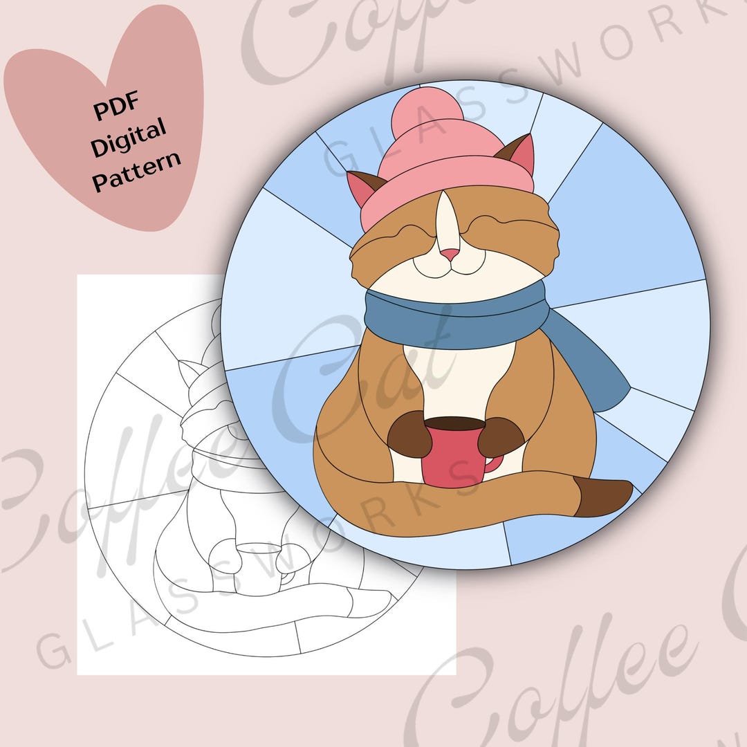 Winter Cat Stained Glass Pattern — Digital Download || Printable Cute ...