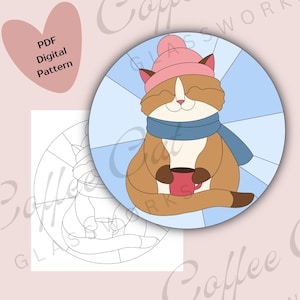 Winter Cat Stained Glass Pattern — Digital Download || Printable Cute Stained Glass Pattern, Hobby License & Commercial License, PDF SVG