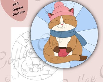 Winter Katze Buntglas Muster - Digital Download | Hobby & Kommerzielle Lizenz, PDF SVG PNG