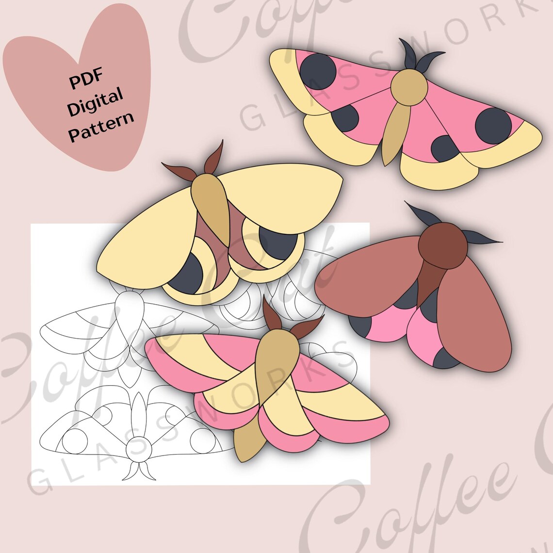 Moth Stained Glass Pattern Set: Printable PDF & SVG (digital Download ...