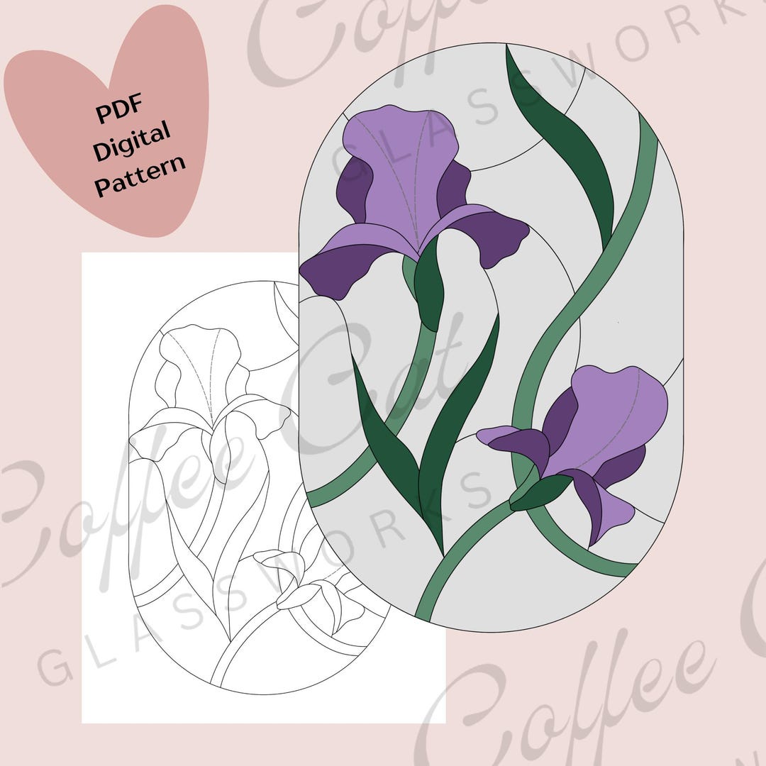 Irises Flower Stained Glass Pattern — Digital Download || Printable ...