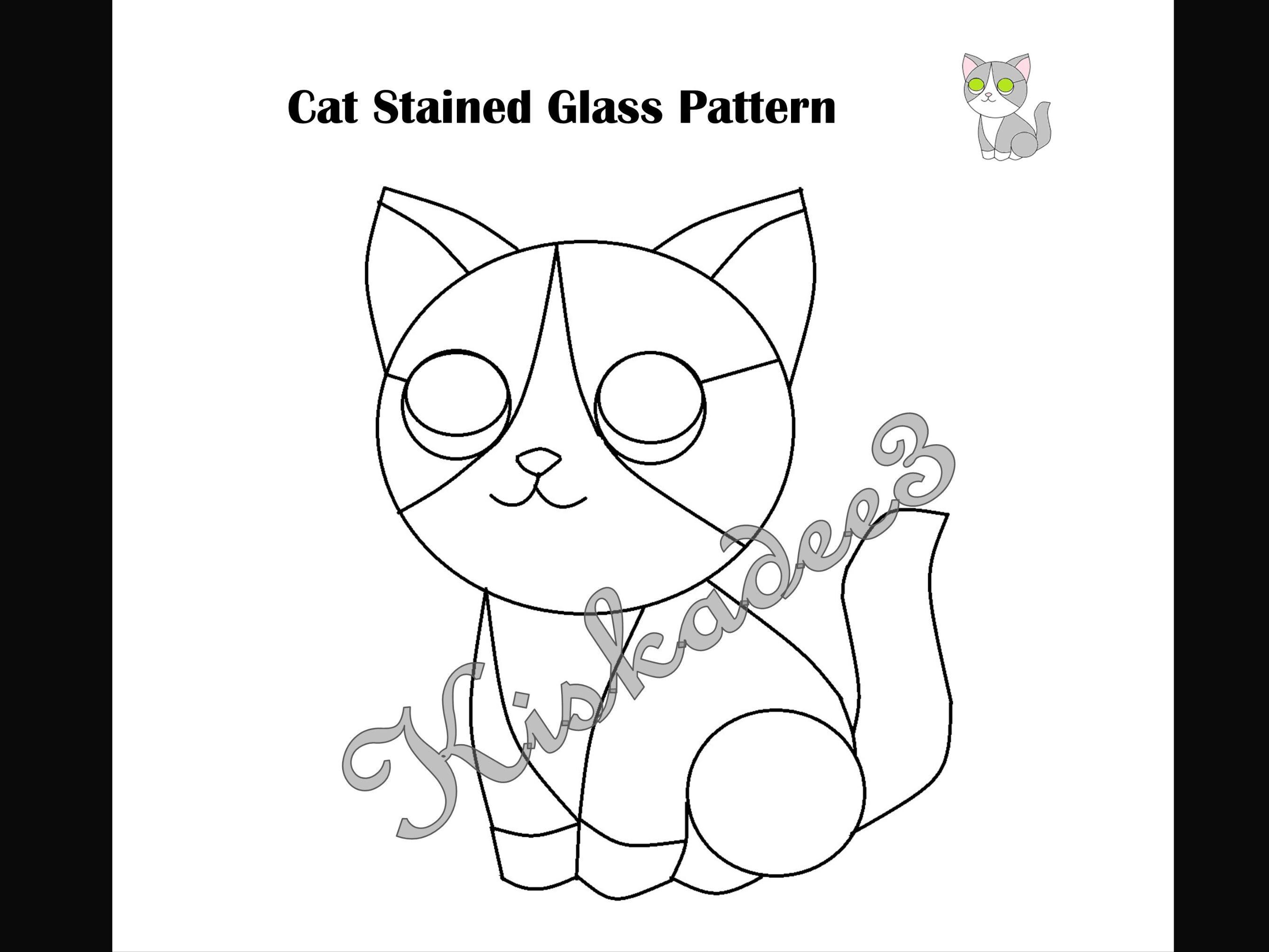 Cute Cat Stained Glass Pattern PDF Digital File | Stained Glass Cat ...