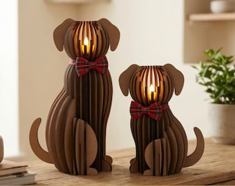 Laser cut candle holder SVG files, Dog lover gift, Tealight lamp bundle, 2 Dogs lantern decor set, Tea light candlesticks, Table centerpiece