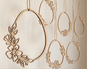 Easter decorations Laser cut SVG files, Cutting file for Egg shape door wreath, Window ornament, Wooden decorative eggs, Hanging home decor