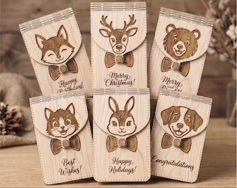 Animal money envelope for laser cutting, Christmas SVG cut file, Cash gift holder bundle, Glowforge vector digital download, Wood design box