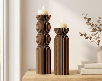 Laser cut long candle holders SVG file, Woodworking plans, Two candlestick set, CDR files for Glowforge, Home decorations, 3D puzzle files