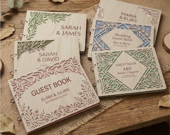 Laser cut Wedding guest book SVG files, Wooden covers cutting file, Set of 6 designs template, DIY Cricut cardstock or Glowforge wood plans
