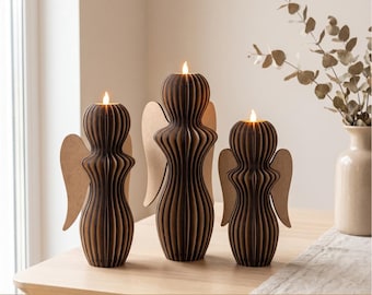 Christmas angels SVG designs, Cutting machine files, Decorative angel candle holder set, Lantern laser cut file, Wooden Tea light holders