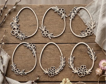 Laser cut egg frame SVG file ornaments, Decorative eggs for Easter tree decoration, Lasercut files, Wooden window decor, DIY Glowforge plans
