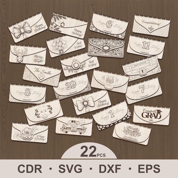 SVG laser cut files bundle, Money envelopes, Cash holder file, Wood gifts wallet, Gift for birthday wedding graduation Christmas, Wooden box