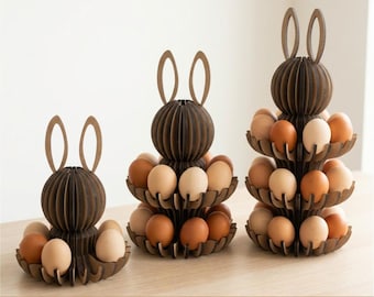 Egg holder SVG cut file, Easter basket for eggs, Decorative bunny tray, Laser cutting files, DIY wooden table centerpiece, Rabbit home decor